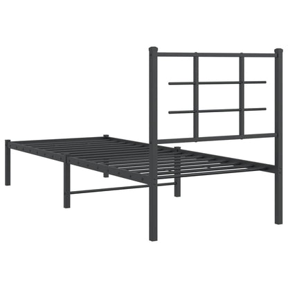 Metal Bed Frame without Mattress with Headboard Black 75x190cm