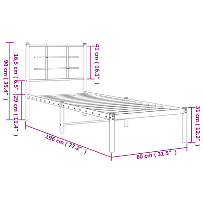 Metal Bed Frame without Mattress with Headboard Black 75x190cm