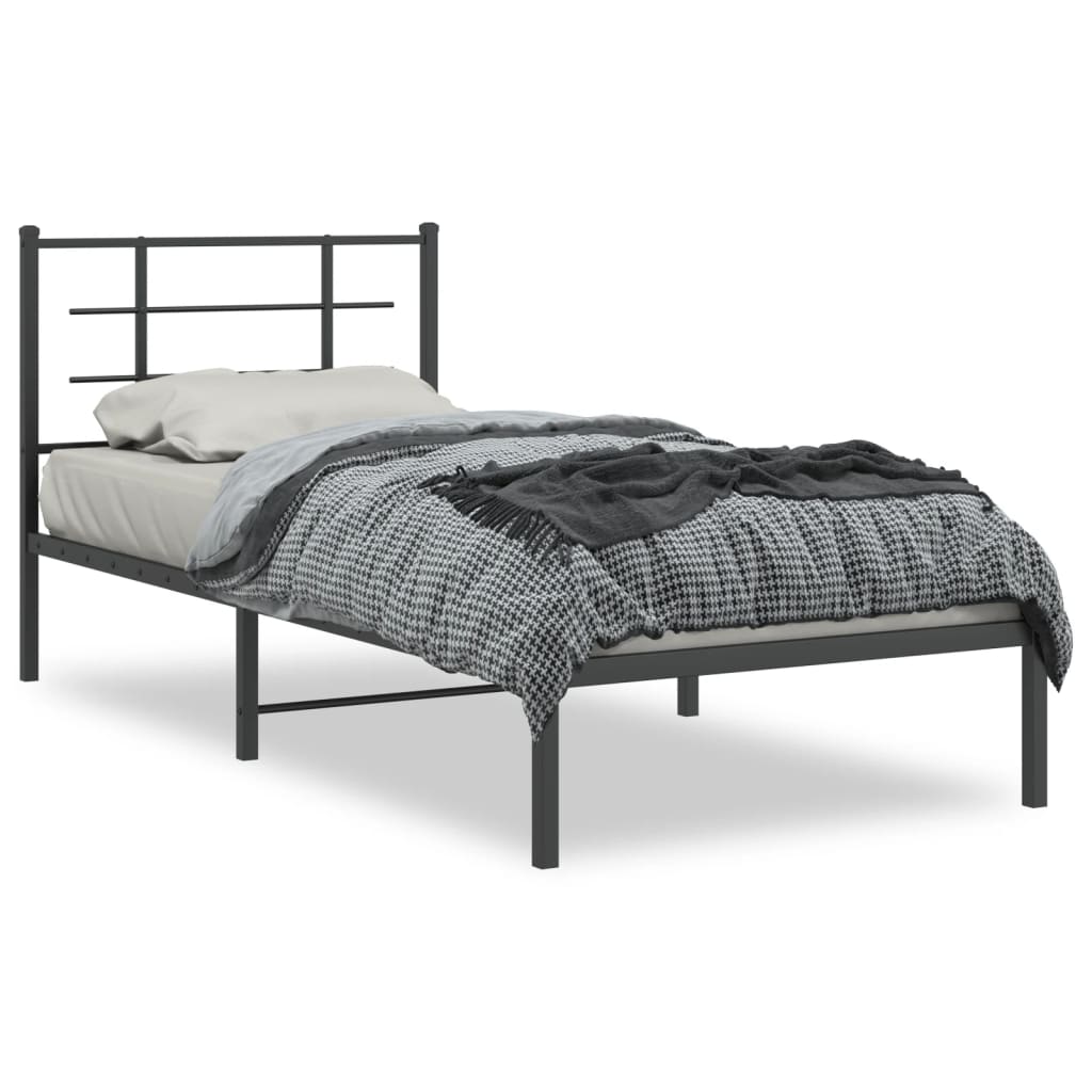 Metal Bed Frame without Mattress with Headboard Black 90x200cm