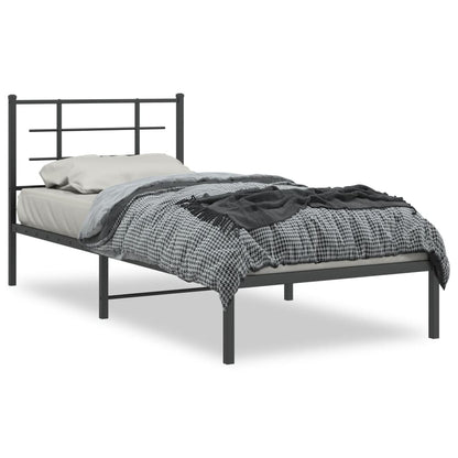 Metal Bed Frame without Mattress with Headboard Black 90x200cm