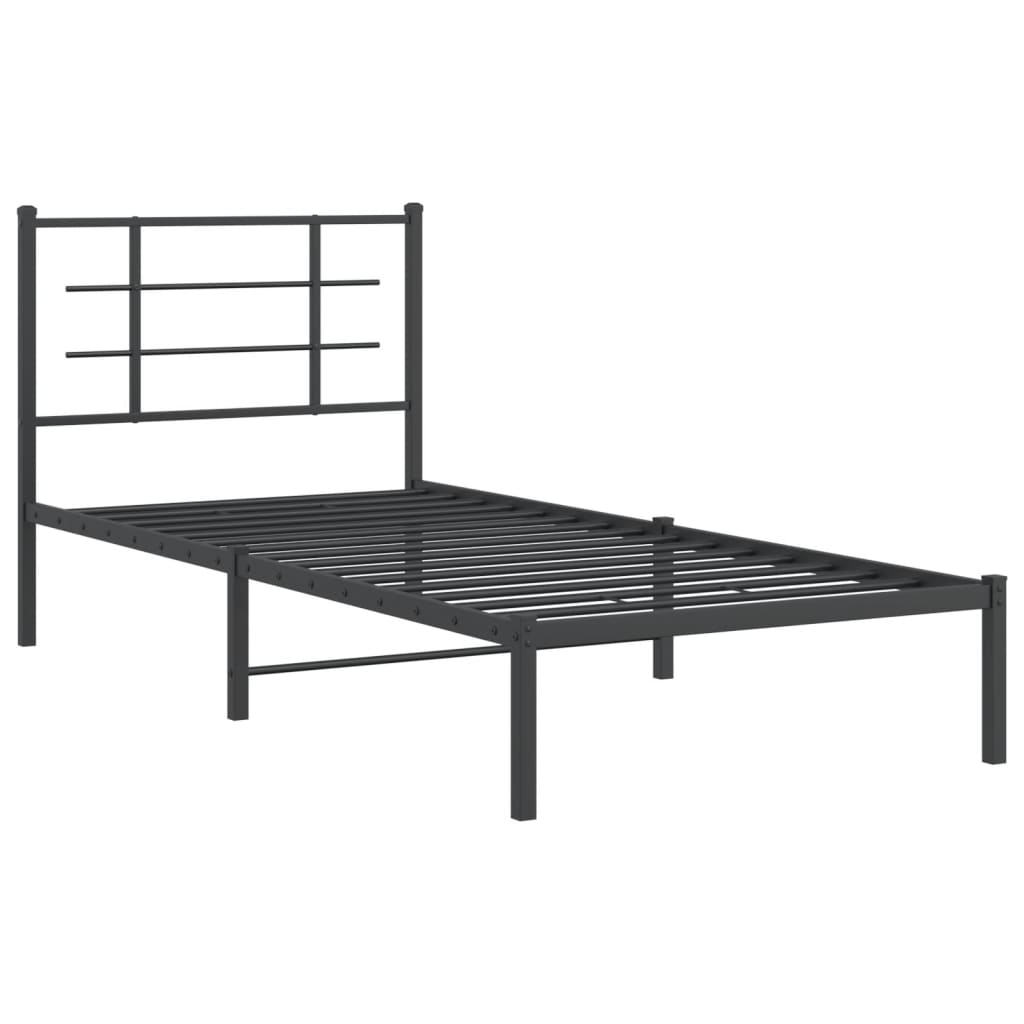 Metal Bed Frame without Mattress with Headboard Black 90x200cm