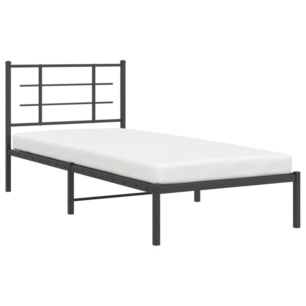 Metal Bed Frame without Mattress with Headboard Black 90x200cm