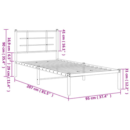 Metal Bed Frame without Mattress with Headboard Black 90x200cm