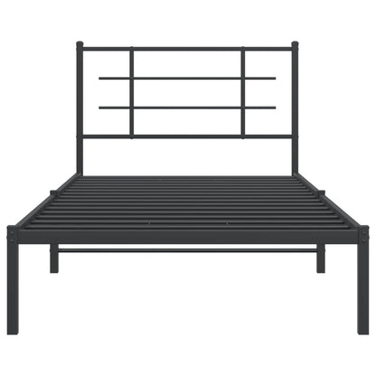Metal Bed Frame without Mattress with Headboard Black 107x203cm