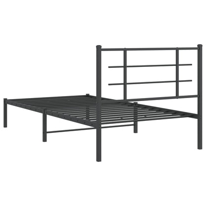 Metal Bed Frame without Mattress with Headboard Black 107x203cm