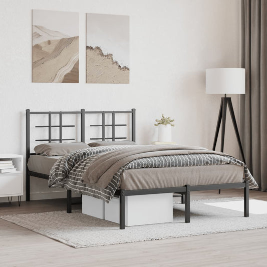 Metal Bed Frame without Mattress with Headboard Black 120x190cm