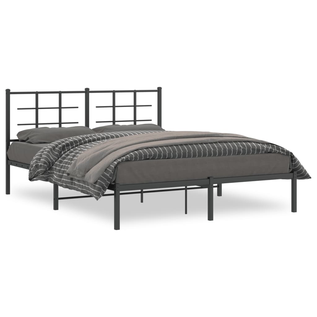 Metal Bed Frame without Mattress with Headboard Black 160x200cm