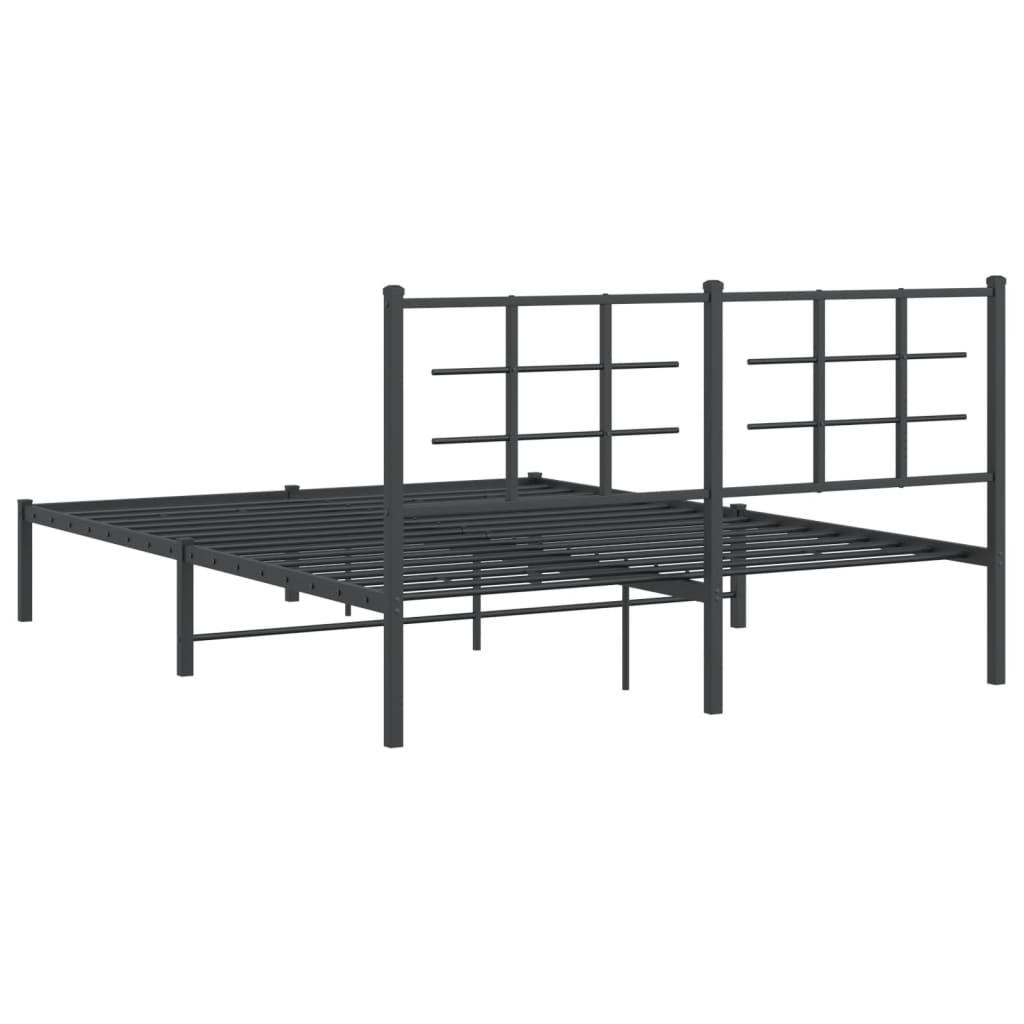 Metal Bed Frame without Mattress with Headboard Black 160x200cm
