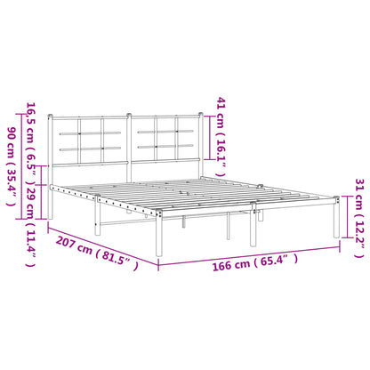 Metal Bed Frame without Mattress with Headboard Black 160x200cm