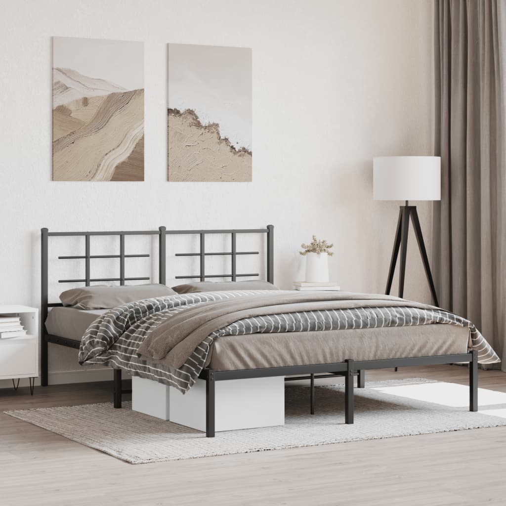 Metal Bed Frame without Mattress with Headboard Black 160x200cm