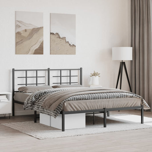 Metal Bed Frame without Mattress with Headboard Black 160x200cm