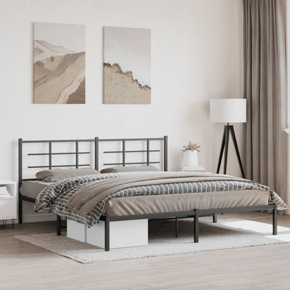 Metal Bed Frame without Mattress with Headboard Black 180x200cm