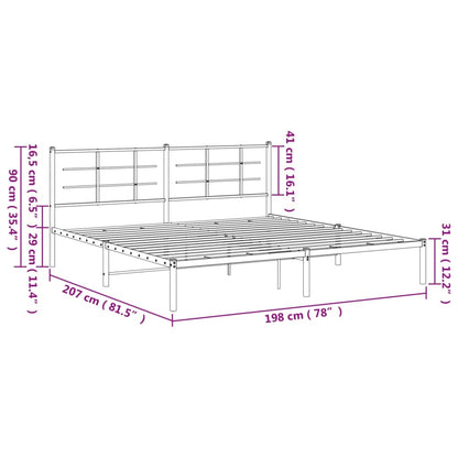 Metal Bed Frame without Mattress with Headboard Black 193x203cm