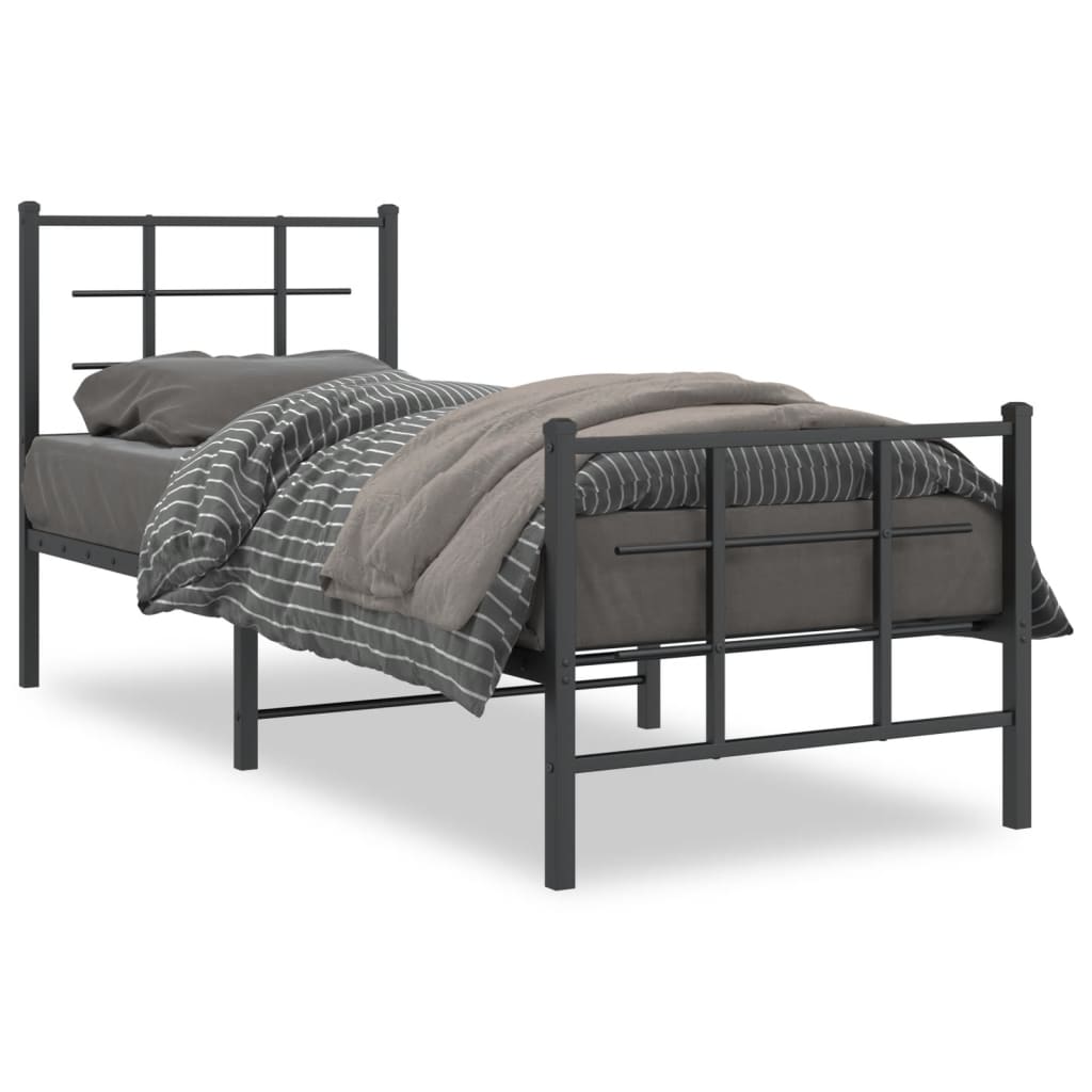 Metal Bed Frame without Mattress with Footboard Black 75x190cm