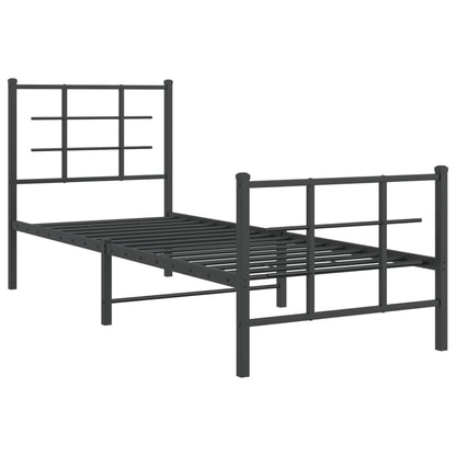 Metal Bed Frame without Mattress with Footboard Black 75x190cm