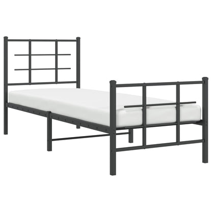 Metal Bed Frame without Mattress with Footboard Black 75x190cm