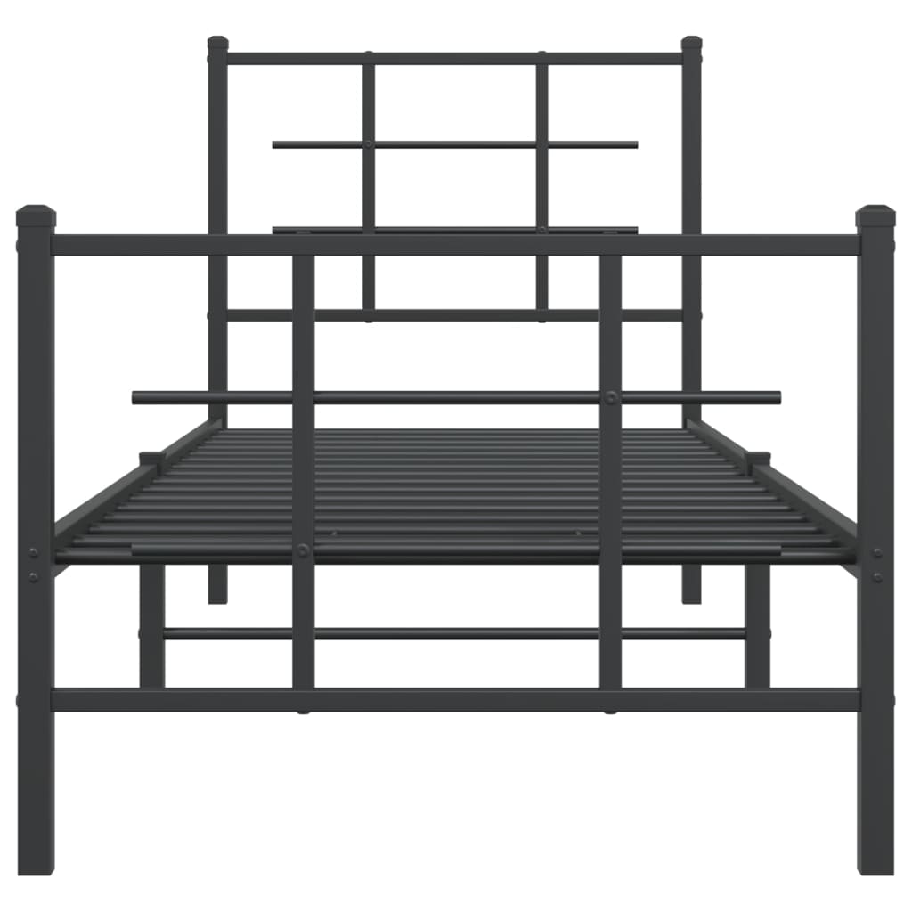 Metal Bed Frame without Mattress with Footboard Black 75x190cm