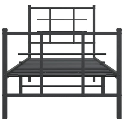 Metal Bed Frame without Mattress with Footboard Black 75x190cm