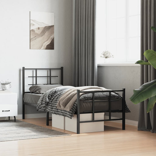 Metal Bed Frame without Mattress with Footboard Black 80x200cm