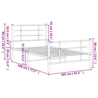 Metal Bed Frame without Mattress with Footboard Black 100x190cm