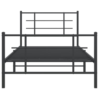 Metal Bed Frame without Mattress with Footboard Black 107x203cm