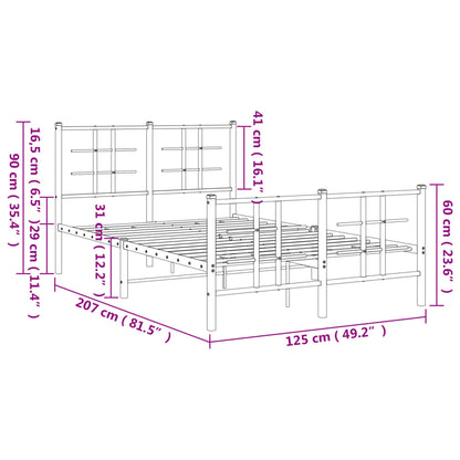 Metal Bed Frame without Mattress with Footboard Black 120x200cm