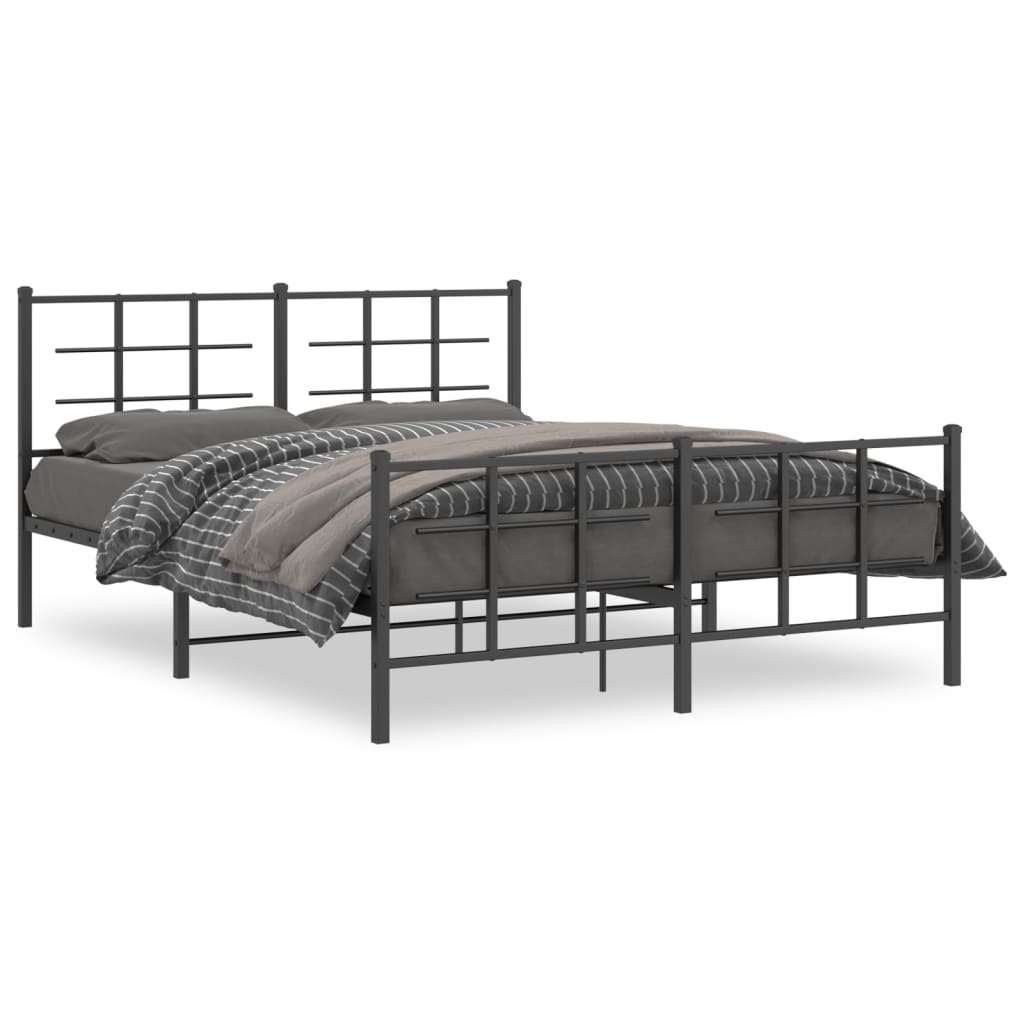 Metal Bed Frame without Mattress with Footboard Black 160x200cm