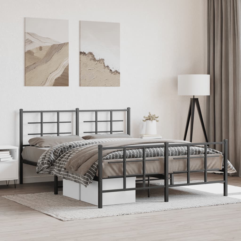 Metal Bed Frame without Mattress with Footboard Black 160x200cm