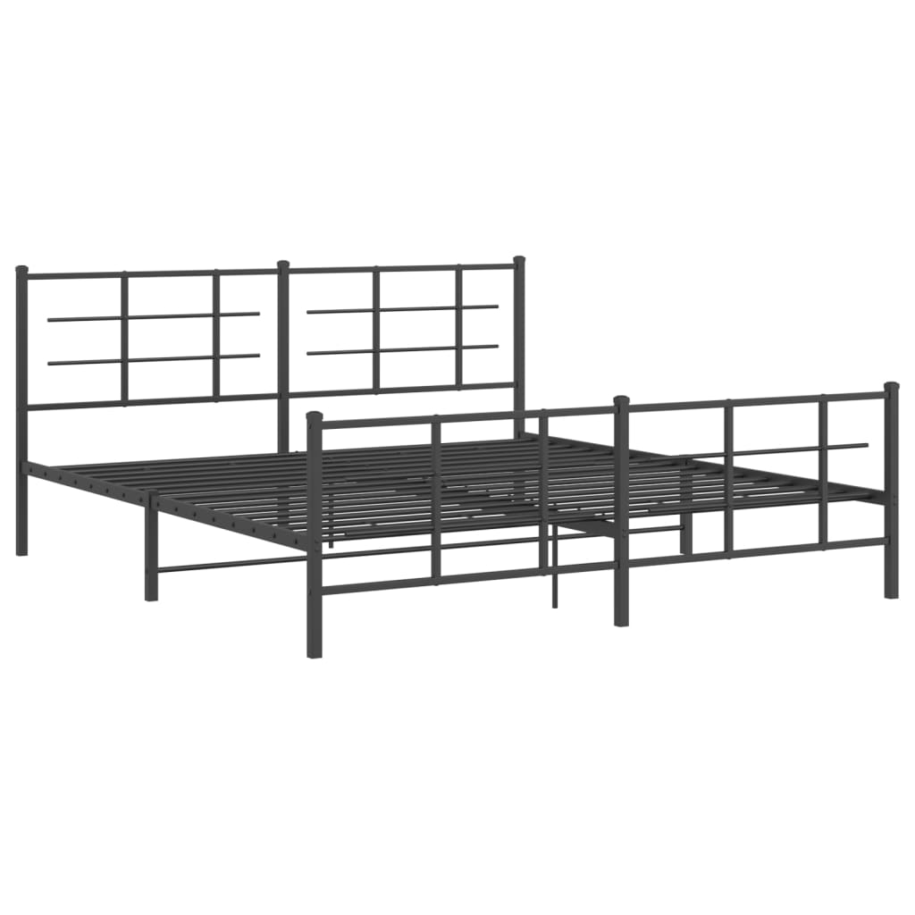 Metal Bed Frame without Mattress with Footboard Black 180x200cm