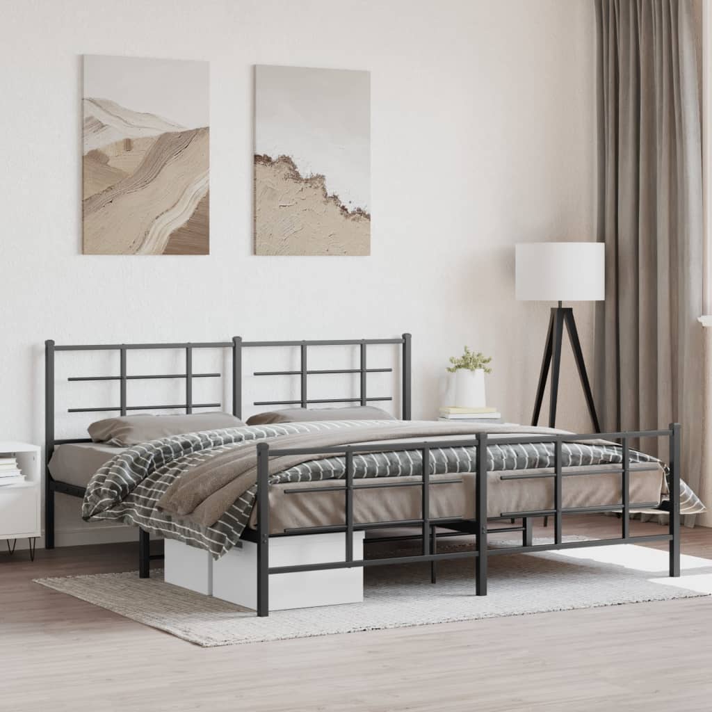 Metal Bed Frame without Mattress with Footboard Black 180x200cm