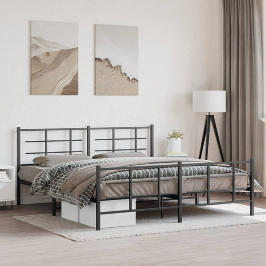 Metal Bed Frame without Mattress with Footboard Black 180x200cm