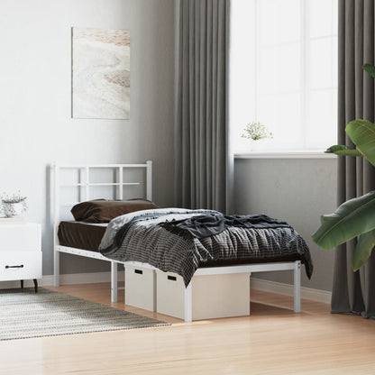 Metal Bed Frame without Mattress with Headboard White 80x200cm