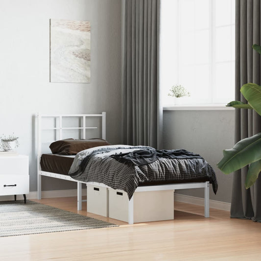 Metal Bed Frame without Mattress with Headboard White 80x200cm