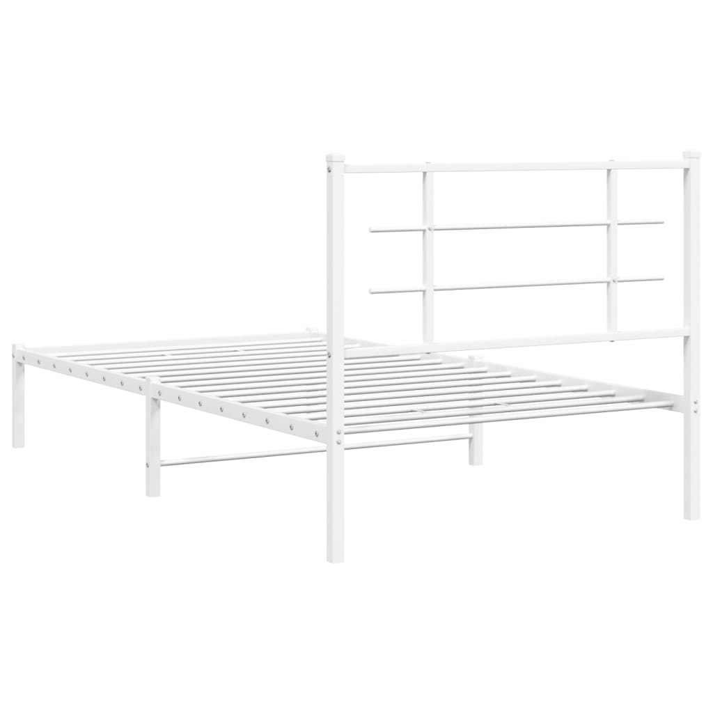 Metal Bed Frame without Mattress with Headboard White 100x190cm