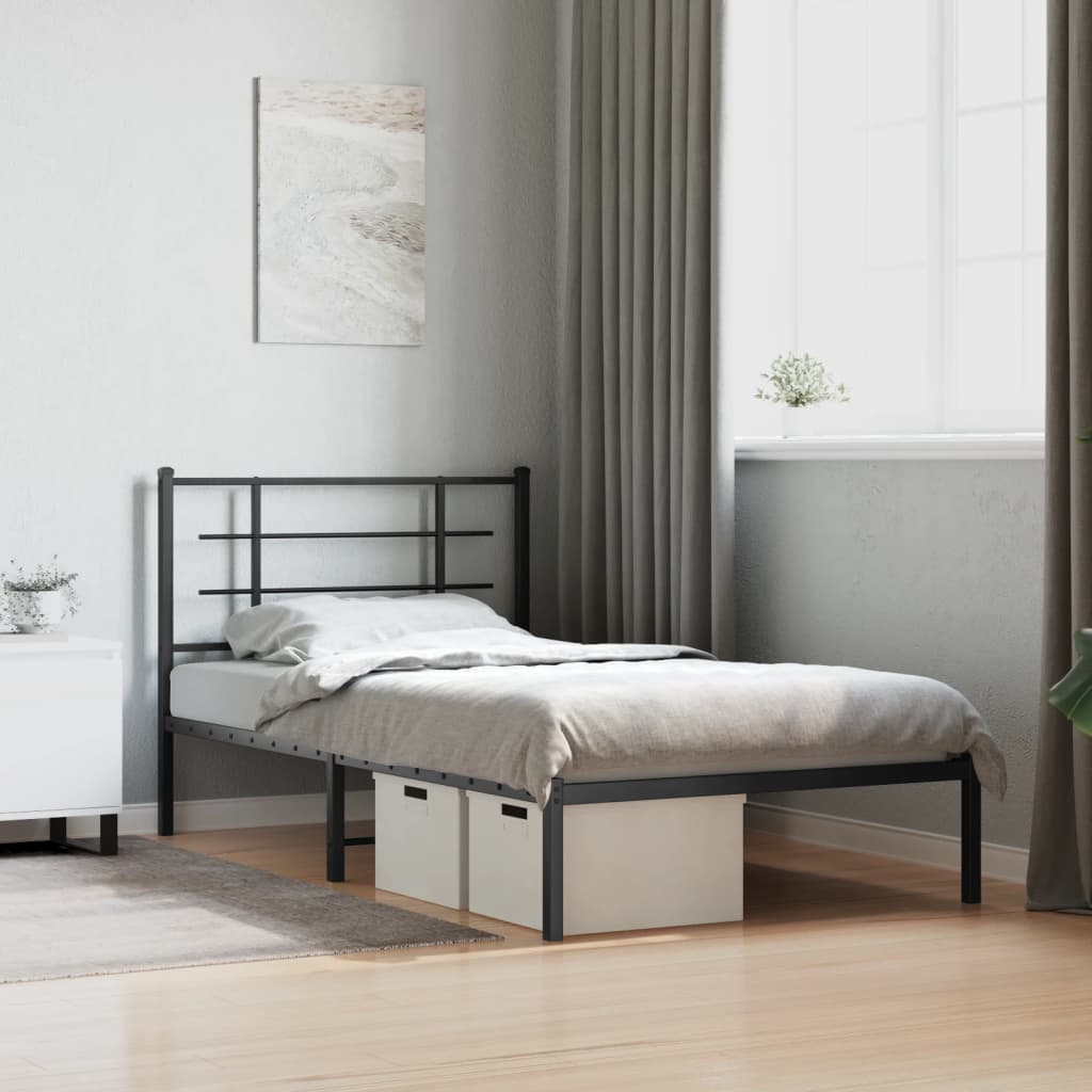 Metal Bed Frame without Mattress with Headboard White 100x190cm