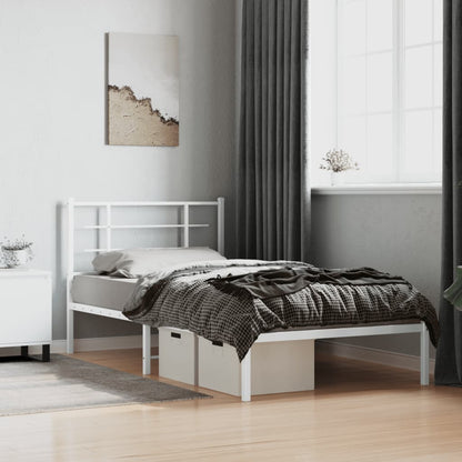 Metal Bed Frame without Mattress with Headboard White 100x200cm