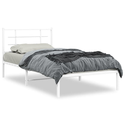 Metal Bed Frame without Mattress with Headboard White 107x203cm