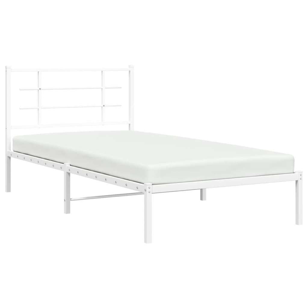 Metal Bed Frame without Mattress with Headboard White 107x203cm