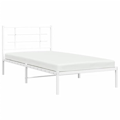 Metal Bed Frame without Mattress with Headboard White 107x203cm
