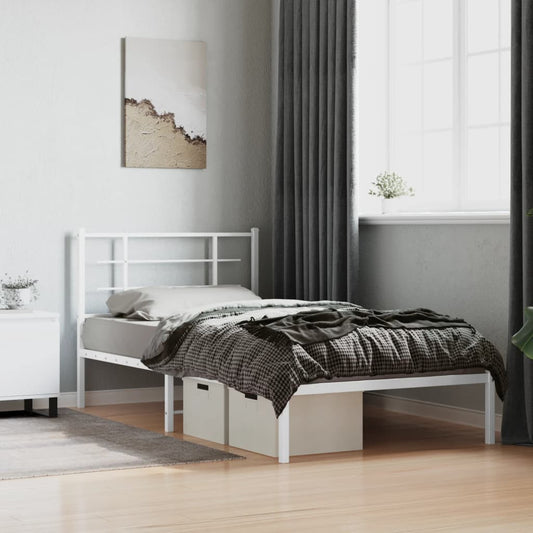Metal Bed Frame without Mattress with Headboard White 107x203cm