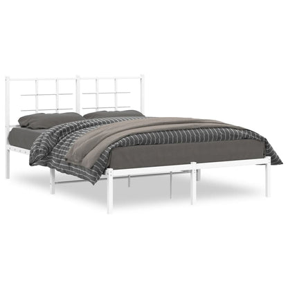 Metal Bed Frame without Mattress with Headboard White 135x190cm