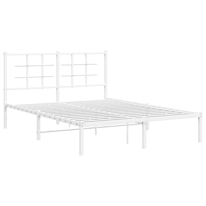 Metal Bed Frame without Mattress with Headboard White 135x190cm