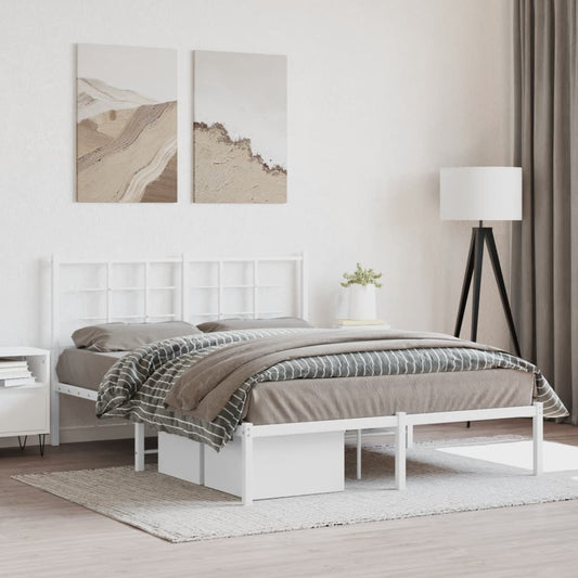 Metal Bed Frame without Mattress with Headboard White 135x190cm