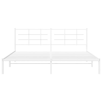 Metal Bed Frame without Mattress with Headboard White 193x203cm