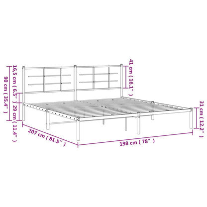 Metal Bed Frame without Mattress with Headboard White 193x203cm