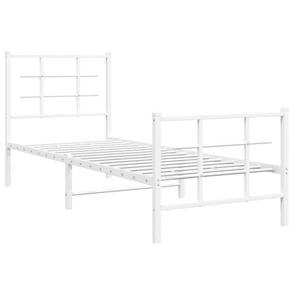 Metal Bed Frame without Mattress with Footboard White 75x190cm