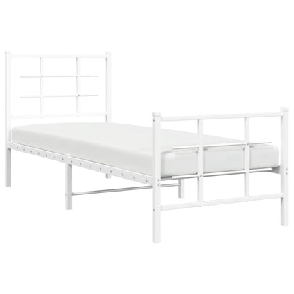 Metal Bed Frame without Mattress with Footboard White 75x190cm