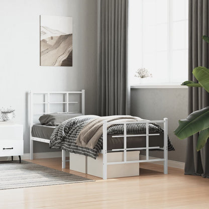 Metal Bed Frame without Mattress with Footboard White 75x190cm
