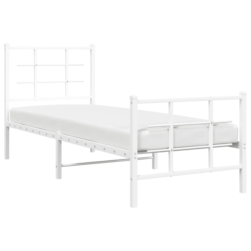Metal Bed Frame without Mattress with Footboard White 80x200cm