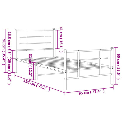 Metal Bed Frame without Mattress with Footboard White 90x190cm